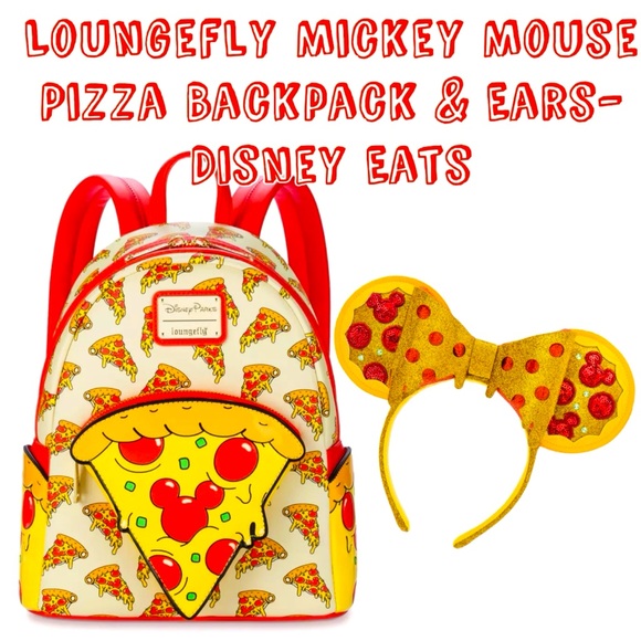 Loungefly Mickey Mouse Pizza Mini Backpack & Ears Bundle Set – Disney Eats NWT - Picture 1 of 12